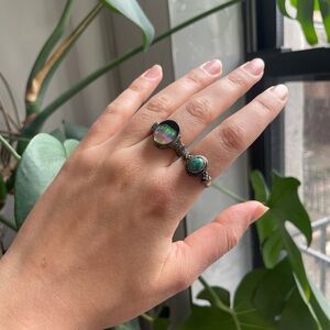 Silver Abalone and Turquoise Gemstone Ring Set